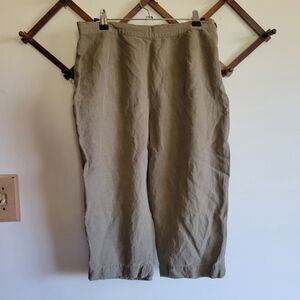 Vintage Jones New York Linen Silk Capri Pants Side Zip Green Gray Large 12
